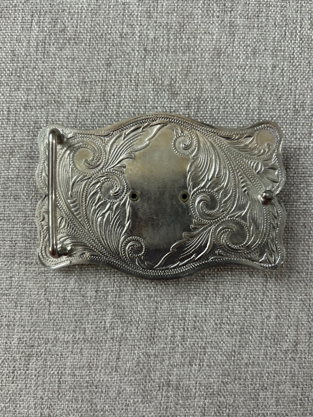Engraved Silver Belt Buckle with Dark Green Stone southwestern cowboy - Picture 2 of 3